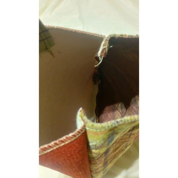 Handmade Homemade Embroidered Little Tote Bag Stitched Multicolor Argyle Print - Picture 2 of 3